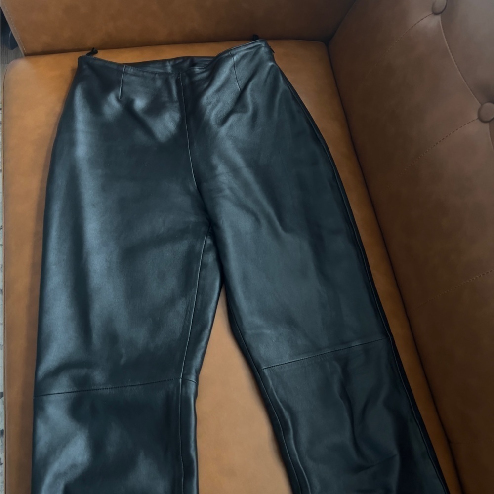 Hugo Buscati High Waisted Straight Black Genuine Leather Pants Size 4 - Picture 10 of 13
